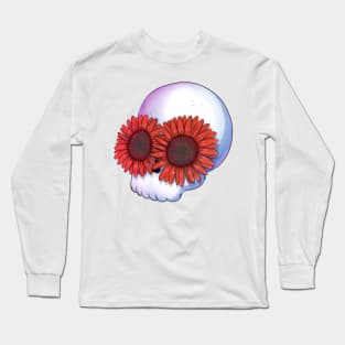 Skull with red flowers Long Sleeve T-Shirt